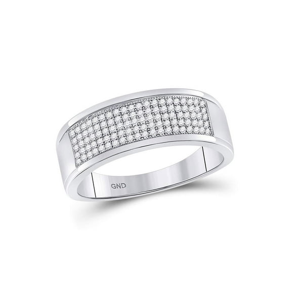 10k White Gold Mens Round Diamond Micropave Wedding Anniversary Band Ring 1/3 Cttw