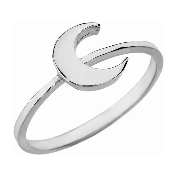 10k White Gold Moon Stackable Ring (Size 8.25)