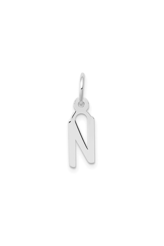 10k White Gold N Initial Pendant Charm with Cutout Block Design, Modern Monogram Necklace Accessory for Men, Women, Unisex Identity Jewelry