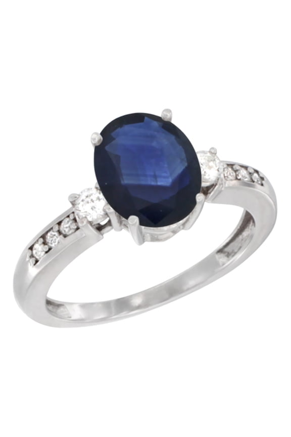 10k White Gold Natural Diffused Ceylon Sapphire Ring Oval 9x7 mm Diamond Accent, size 5