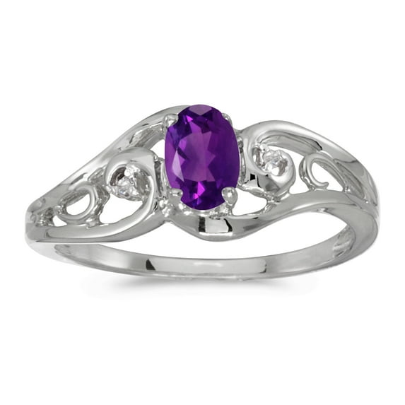 10k White Gold Oval Amethyst And Diamond Ring