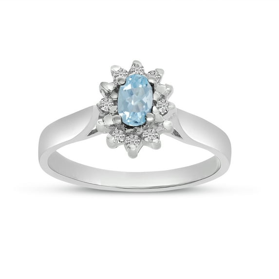 10k White Gold Oval Aquamarine And Diamond Ring