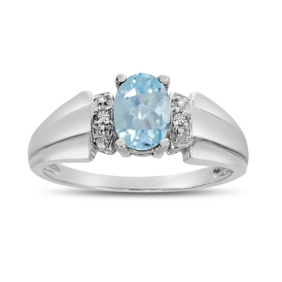 10k White Gold Oval Aquamarine And Diamond Ring