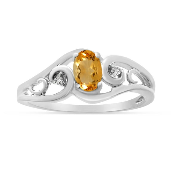 10k White Gold Oval Citrine And Diamond Ring