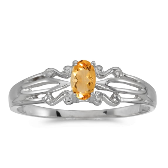 10k White Gold Oval Citrine Ring