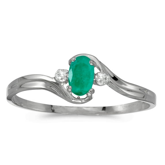 10k White Gold Oval Emerald And Diamond Ring