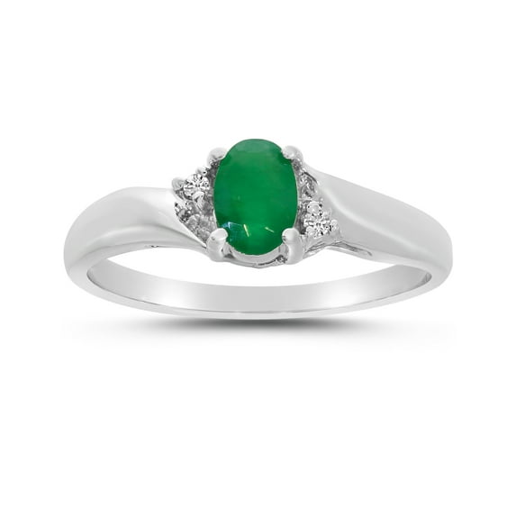 10k White Gold Oval Emerald And Diamond Ring