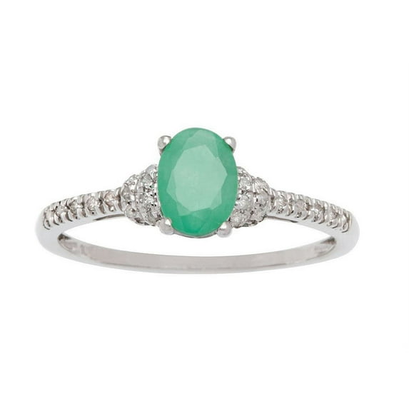 10k White Gold Oval Emerald and Diamond Ring