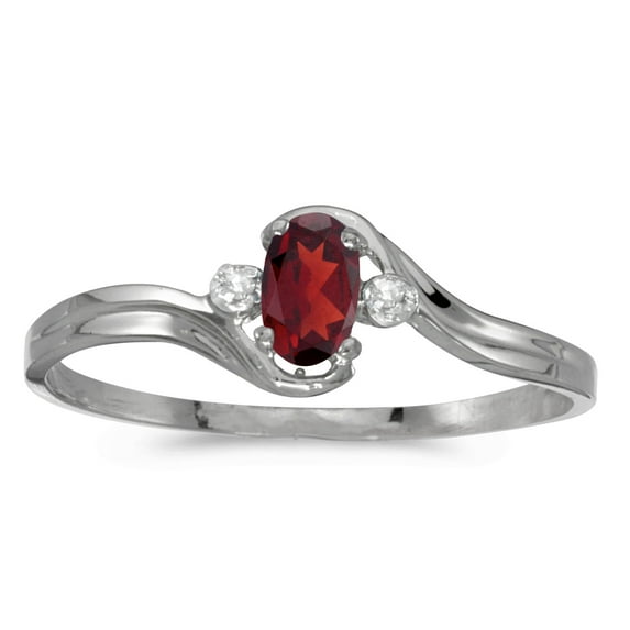 10k White Gold Oval Garnet And Diamond Ring
