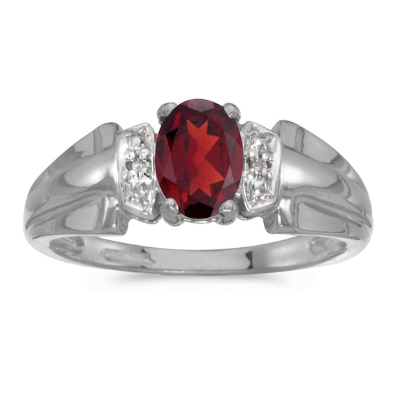 10k White Gold Oval Garnet And Diamond Ring