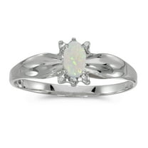10k White Gold Oval Opal And Diamond Ring