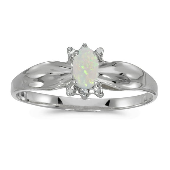 10k White Gold Oval Opal And Diamond Ring