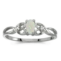10k White Gold Oval Opal And Diamond Ring