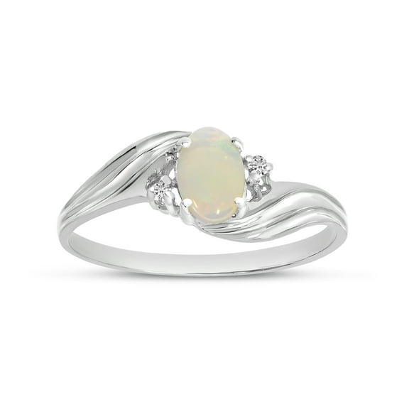 10k White Gold Oval Opal And Diamond Ring