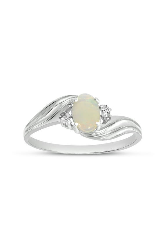 10k White Gold Oval Opal And Diamond Ring