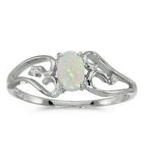 10k White Gold Oval Opal And Diamond Ring