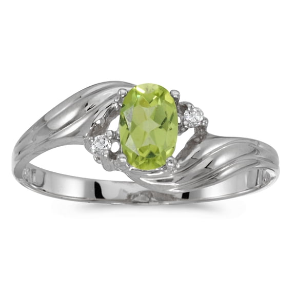 10k White Gold Oval Peridot And Diamond Ring