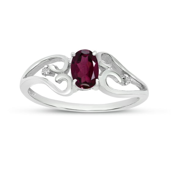 10k White Gold Oval Rhodolite Garnet And Diamond Ring