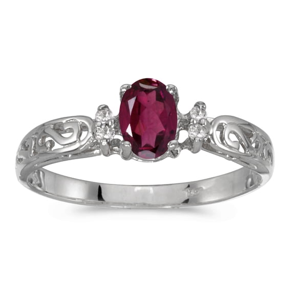 10k White Gold Oval Rhodolite Garnet And Diamond Ring