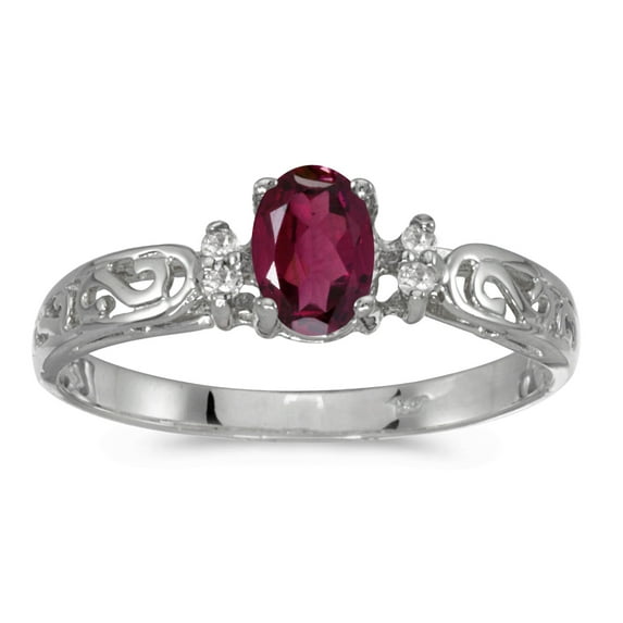 10k White Gold Oval Rhodolite Garnet And Diamond Ring