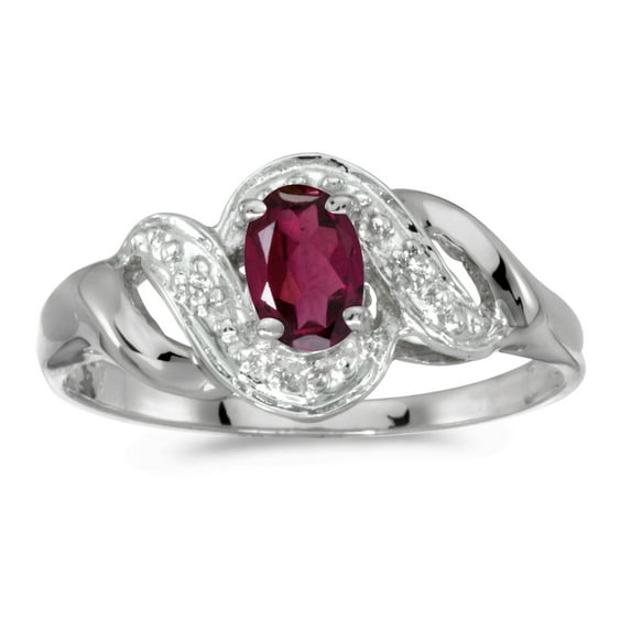 10k White Gold Oval Rhodolite Garnet And Diamond Swirl Ring