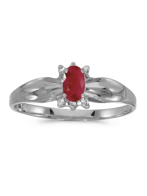10k White Gold Oval Ruby And Diamond Ring
