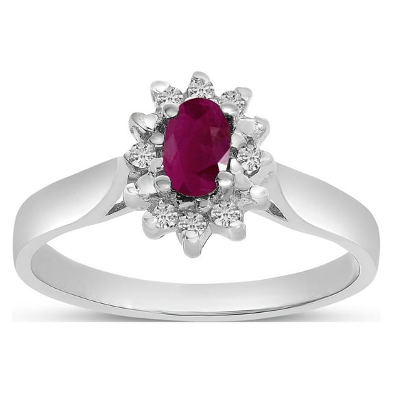 10k White Gold Oval Ruby And Diamond Ring