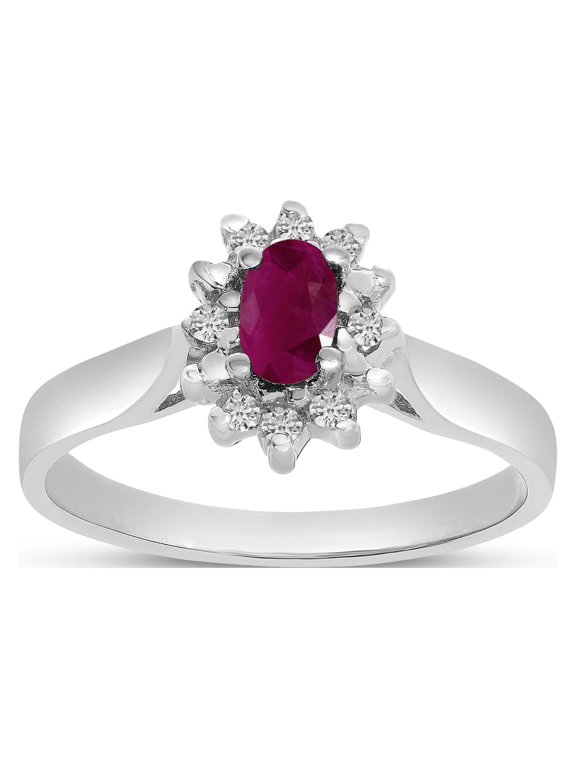 10k White Gold Oval Ruby And Diamond Ring