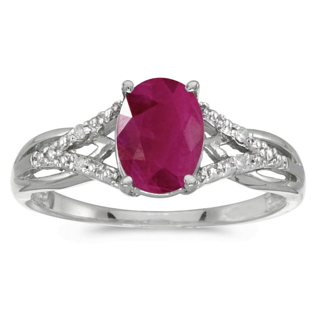 10k White Gold Oval Ruby And Diamond Ring - Walmart.com