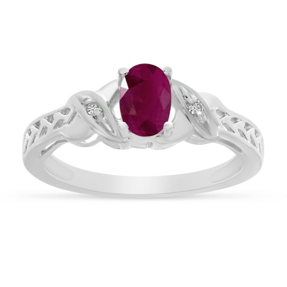 10k White Gold Oval Ruby And Diamond Ring