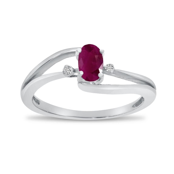 10k White Gold Oval Ruby And Diamond Wave Ring