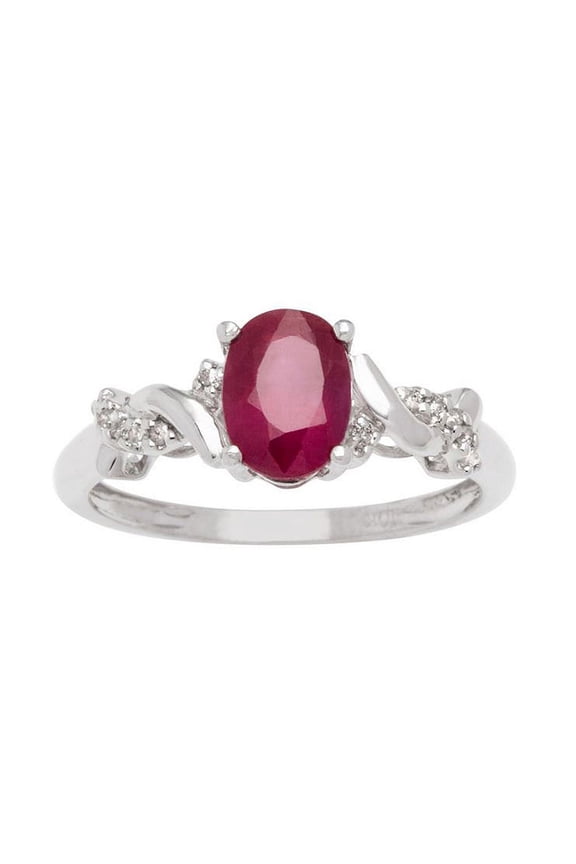 10k White Gold Oval Ruby and Braided Diamond Accent Ring