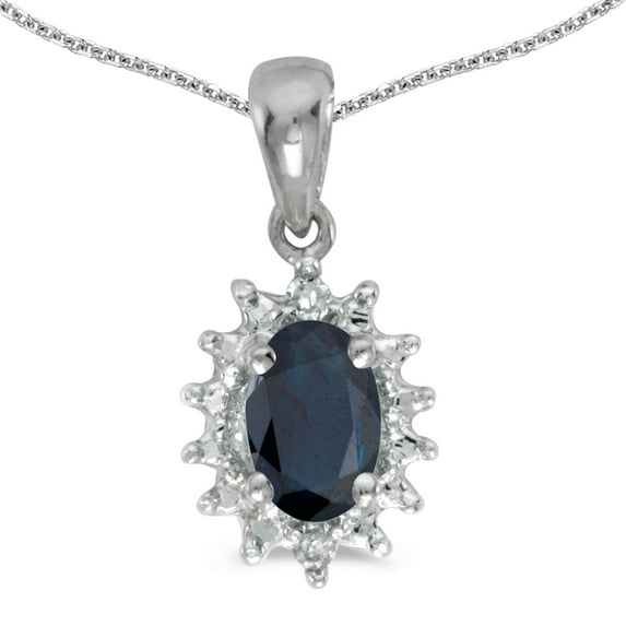 10k White Gold Oval Sapphire And Diamond Pendant