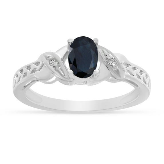 10k White Gold Oval Sapphire And Diamond Ring
