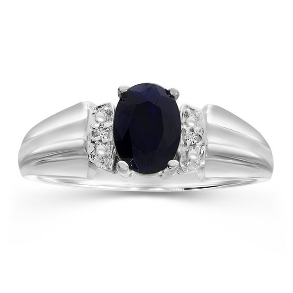 10k White Gold Oval Sapphire And Diamond Ring