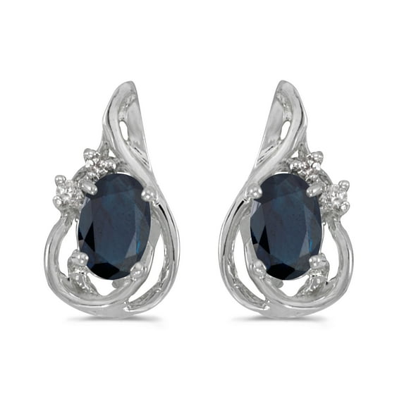 10k White Gold Oval Sapphire And Diamond Teardrop Earrings