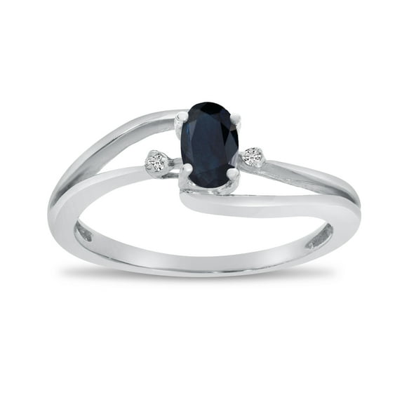 10k White Gold Oval Sapphire And Diamond Wave Ring