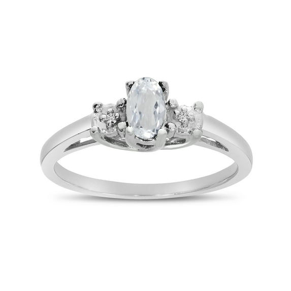 10k White Gold Oval White Topaz And Diamond Ring