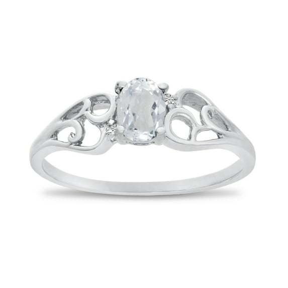 10k White Gold Oval White Topaz And Diamond Ring