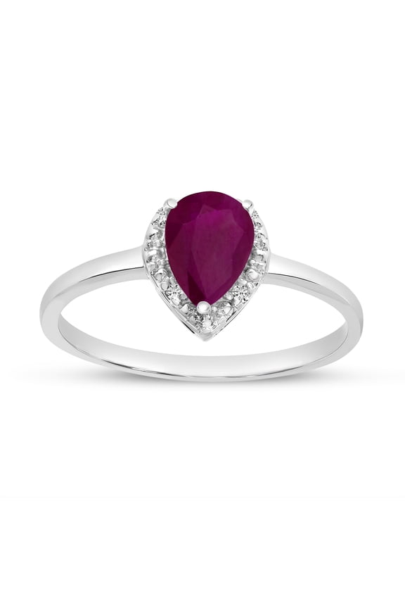 10k White Gold Pear Ruby And Diamond Ring