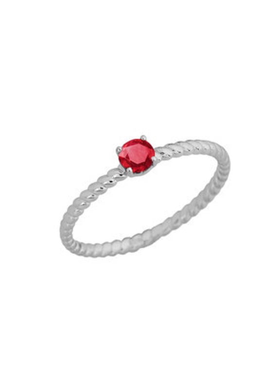 10k White Gold Personalized Genuine Ruby Rope Engagement Ring - Size 11