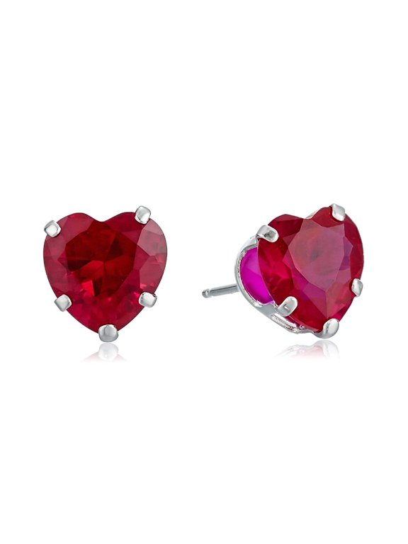 10k White Gold Plated 1/2 Carat Heart Created Ruby Stud Earrings