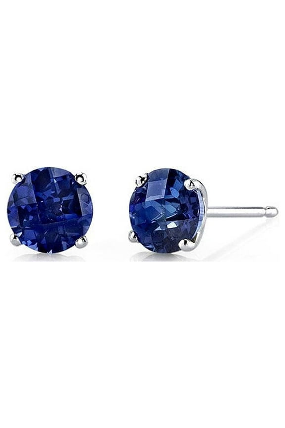 10k White Gold Plated 1/2 Carat Round Created Blue Sapphire Stud Earrings