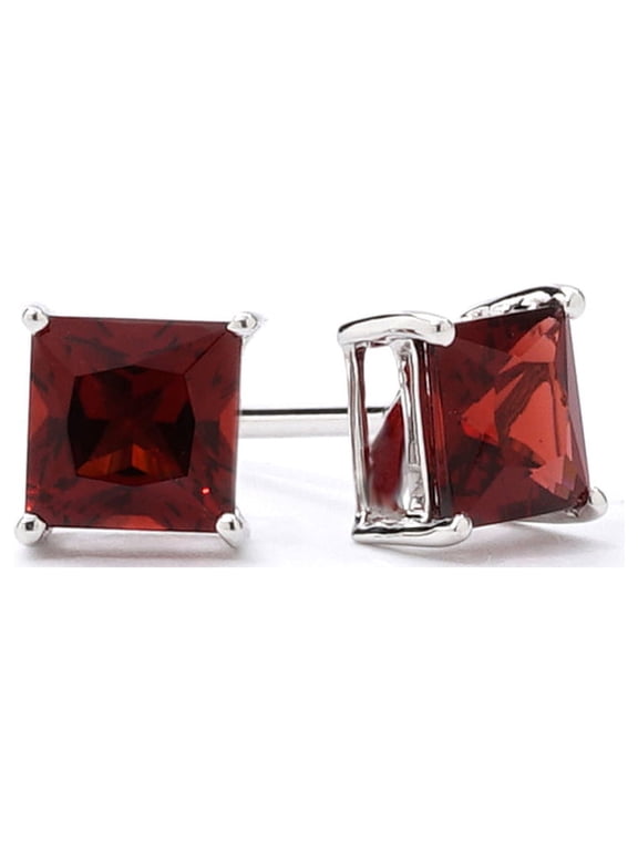 Square Cut Red Garnet Stud Earrings, 0.5 ct, 10k White Gold-Plated