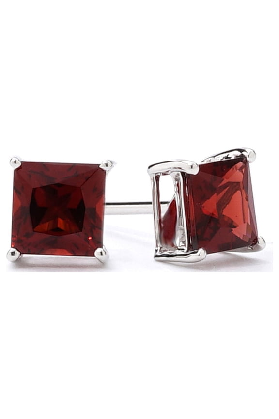 Square Cut Red Garnet Stud Earrings, 0.5 ct, 10k White Gold-Plated