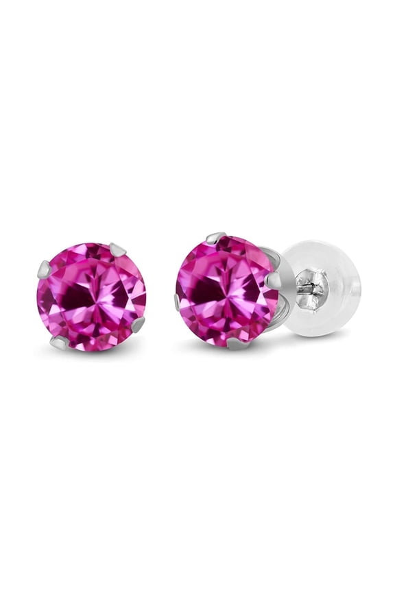 18k White Gold 3 Ct Round Created Pink Sapphire Stud Earrings Plated by Paris Jewelry