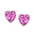 thumbnail image 1 of 10k White Gold Plated 4 Carat Heart Created Pink Sapphire Stud Earrings, 1 of 4