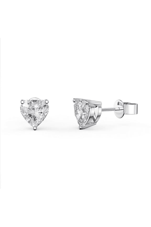 10k White Gold Plated 4 Carat Heart Created White Sapphire Stud Earrings