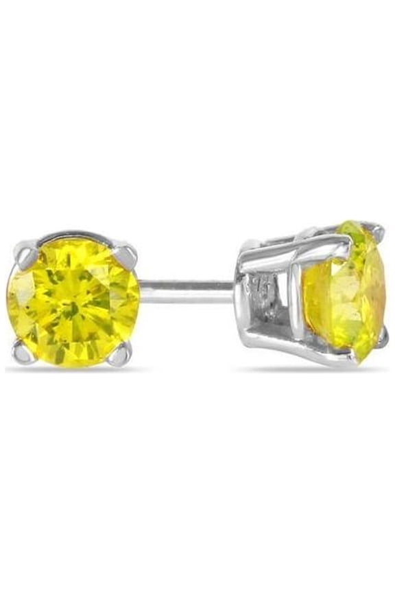10k White Gold Plated 4 Carat Round Created Yellow Sapphire Stud Earrings