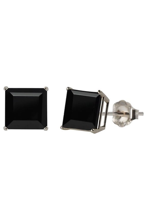 10k White Gold Plated 4 Carat Square Created Black Sapphire Stud Earrings